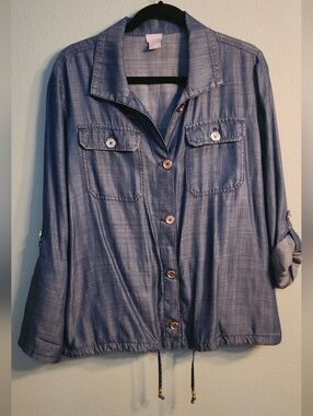 Chico's Utility Lyocell Chambray Button-down Shacket -Size 2 (US 12-14)